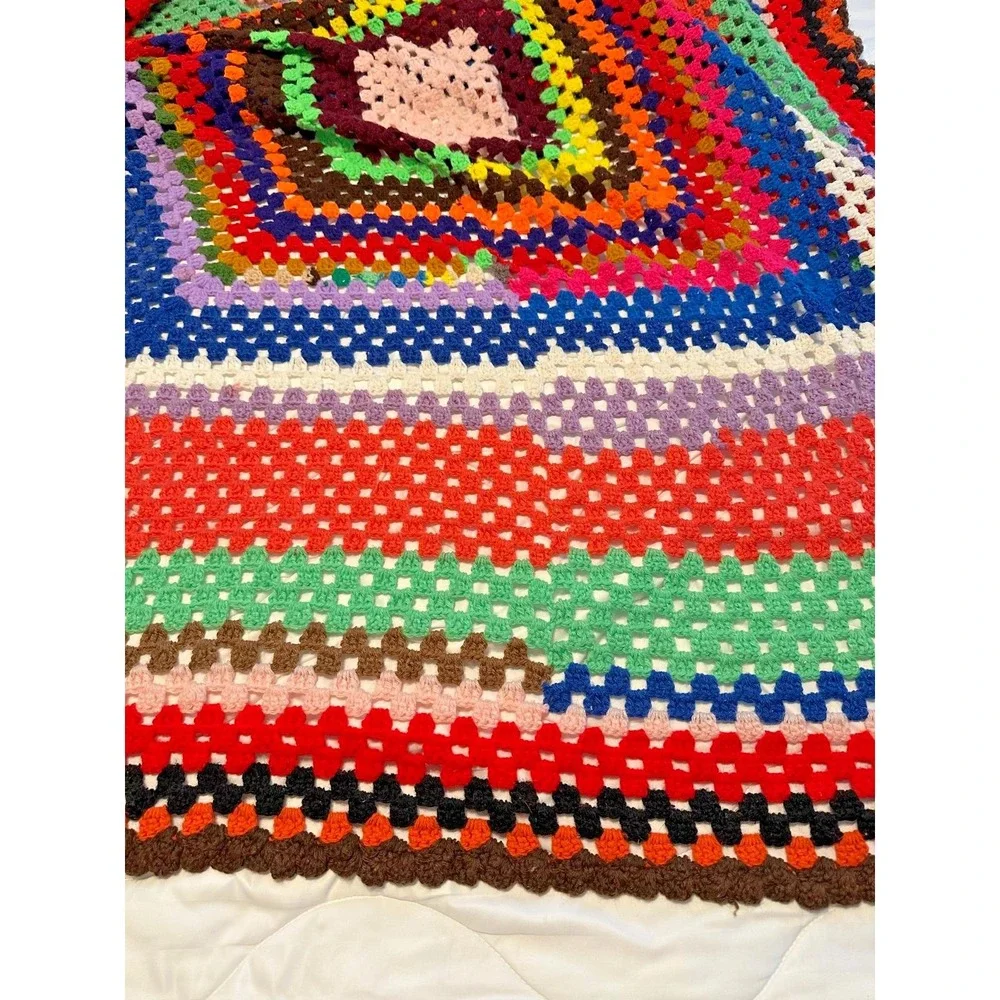 VTG Handmade Crochet Granny Square Afghan blanket  Multi Color approx  70